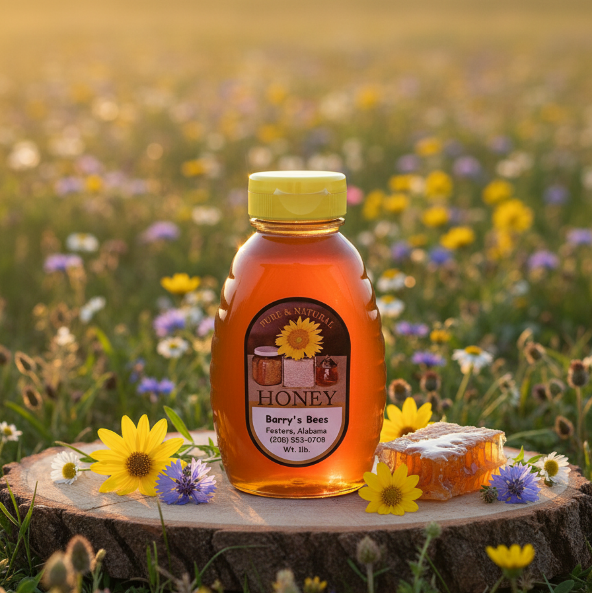 Raw Honey Squeeze Bottle in Wildflower Meadow